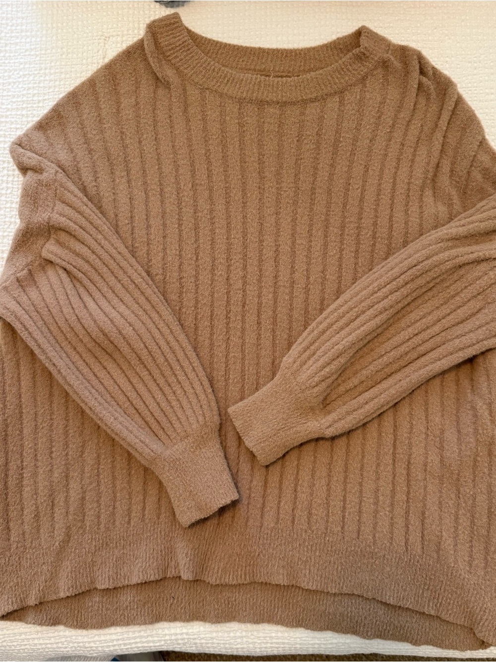 aerie Ribbed Crewneck Sweater - Camel Brown